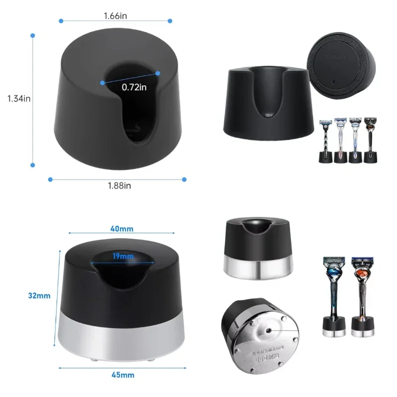 Magnetic Base Draining Razor for Gillette Razor Alloy Stand, Storage Contains Drainage Hole Scratch, for Various Razor Handles
