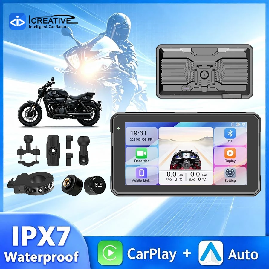 6 Inch IPX7 Motorcycle Navigation GPS Multimedia Player Wireless CarPlay Android Auto Wire Controller Portable Display Screen