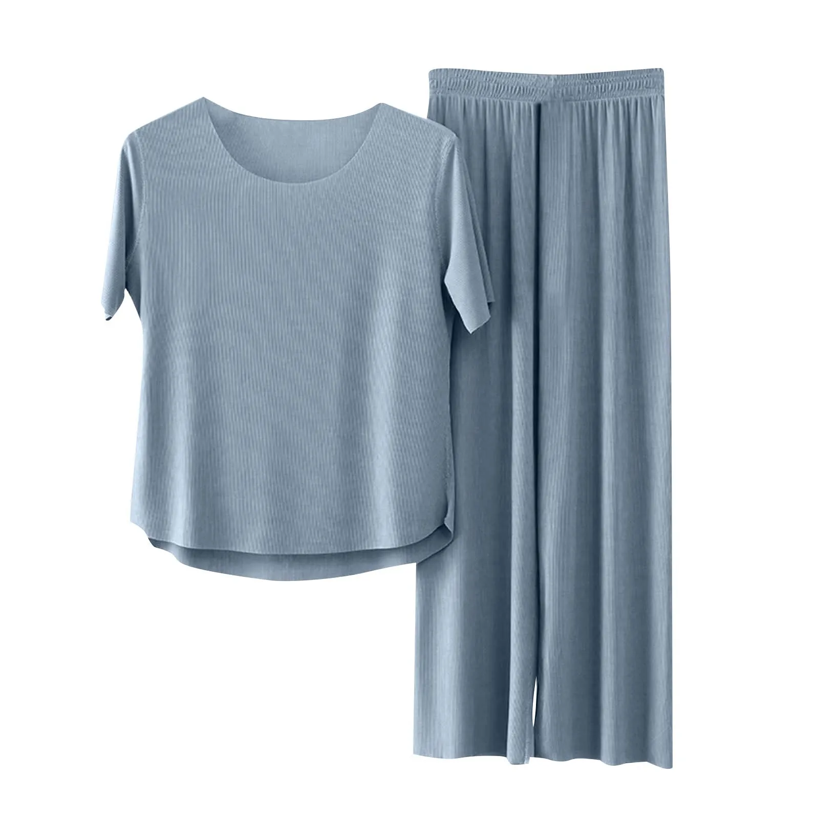 Ice Silk Seamless Pajamas Sets Summer New Casual Round Neck Short Sleeved Couple Cool Sleeping Pants Ultra-thin Home Suit Set