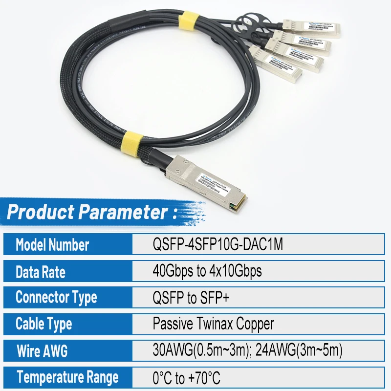 40G QSFP To 4*10G SFP+ DAC Cable 1m/2m/3m Direct Attach Copper Breakout Cable Compatible with Cisco,HuaWei,Mikrotik Fiber Switch