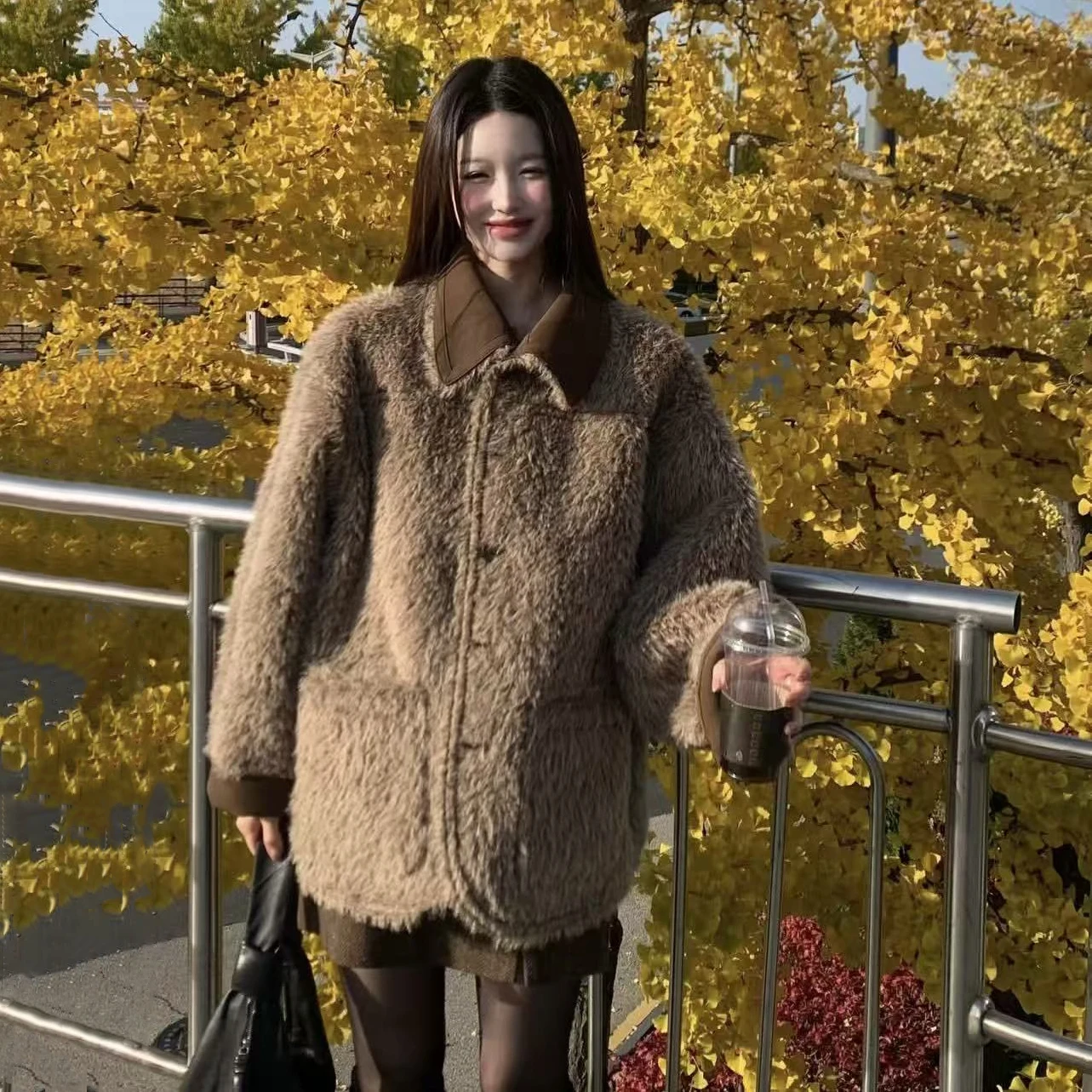 

Женское двустороннее зимнее пальто Thiened средней длины из овечьего меха, тэт, экологически чистая интегрированная кожа, ретро Sle для поездок на работу...