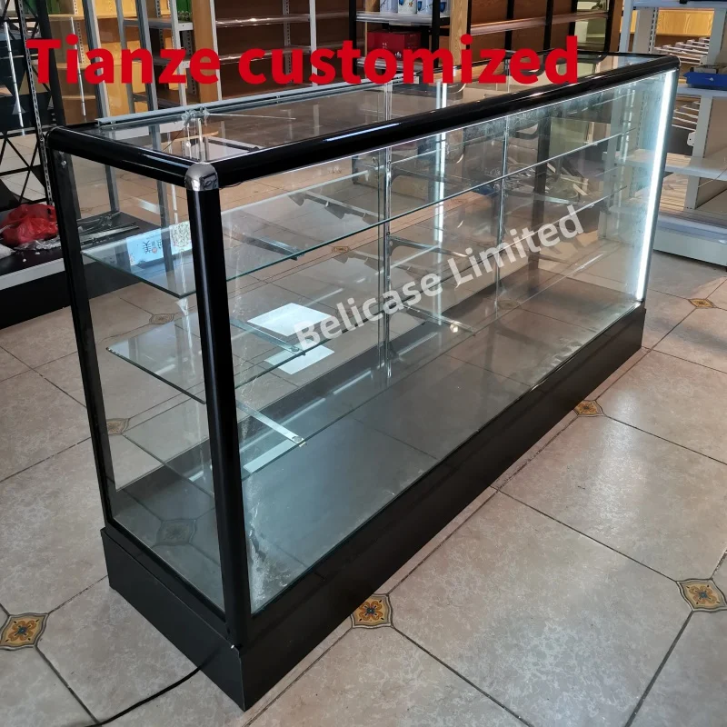 

(Customized) custom size aluminum glass display showcase with LED lights lockable display cabinet & counter showcase