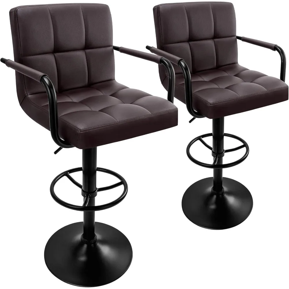 

Bar Stool Set - 2 Counter Height Swivel Bar Chairs with Arms & Back (Coffee+Black Base, 2pcs)