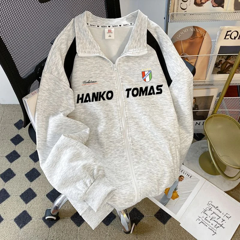 

Свободная толстовка на молнии, молодежная мода, удлиненный рукав, воротник-стойка, повседневная верхняя одежда, осень-зима