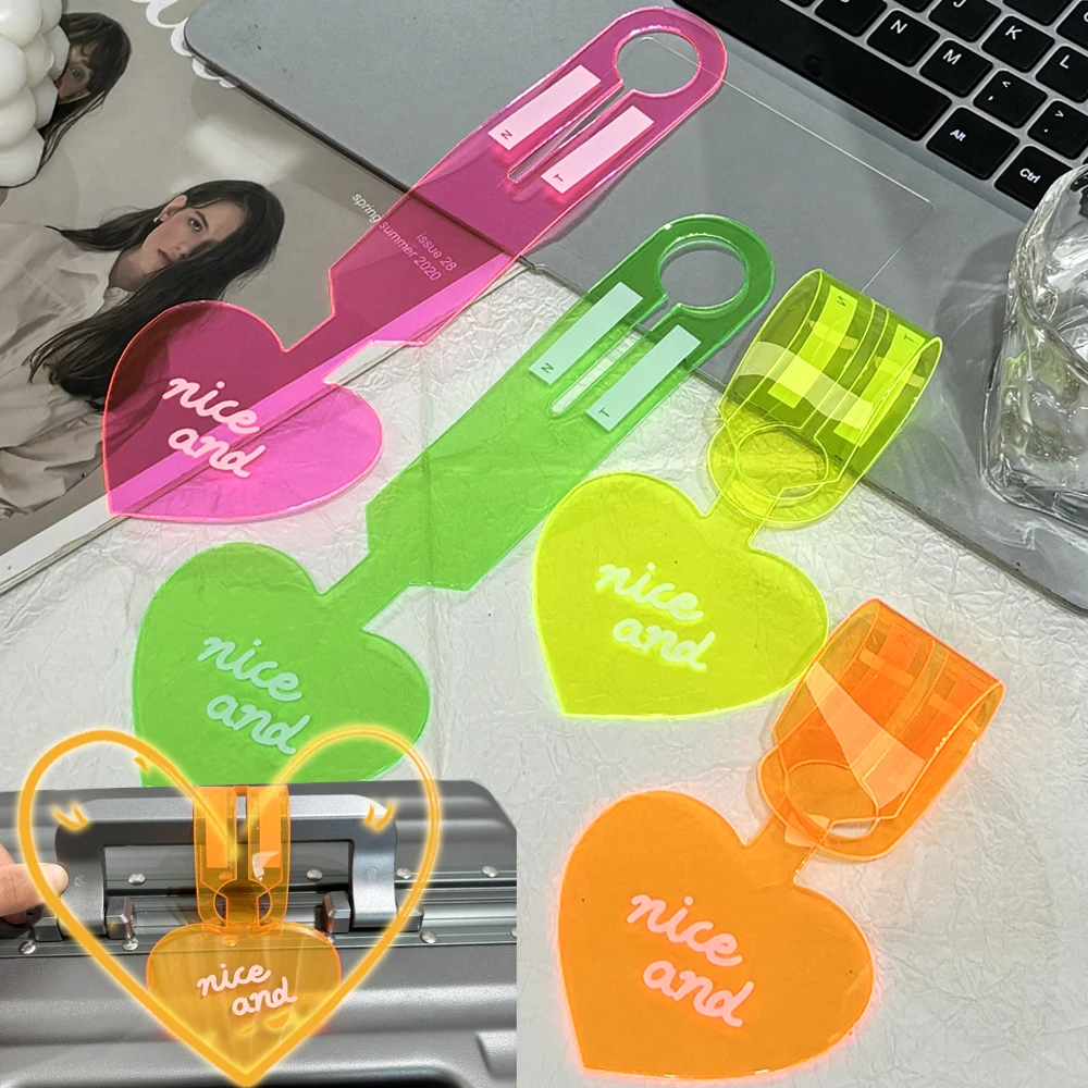 New 1/4pcs Fluorescent Color Luggage Tags Portable Anti-lost PVC Suitcase Labels Travelling Colorful Luggage Name ID Holder Tags