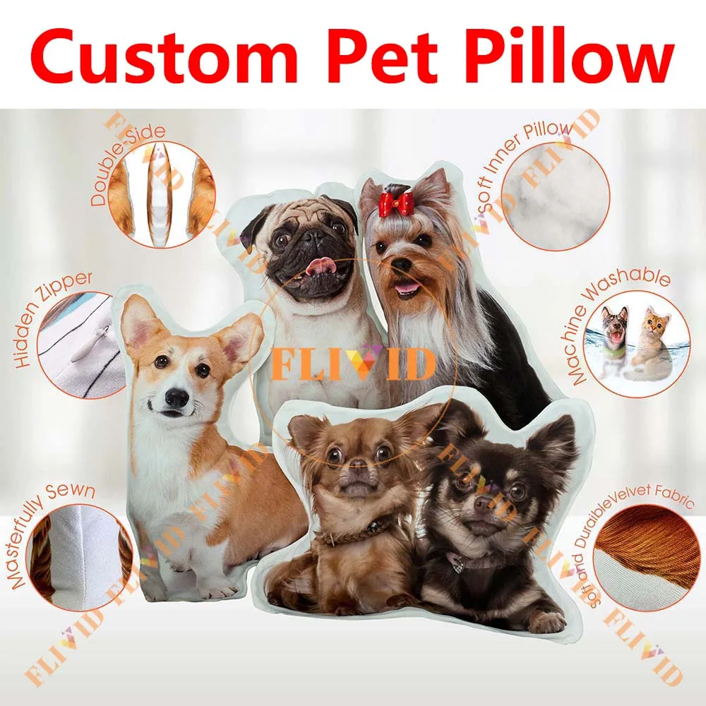 Funny Personalized 3D Animals Dog Cat Shaped Pillow Custom Pet Photo Pillow Cushions Realistic Photo Dog Throw Pillow Dog Lover