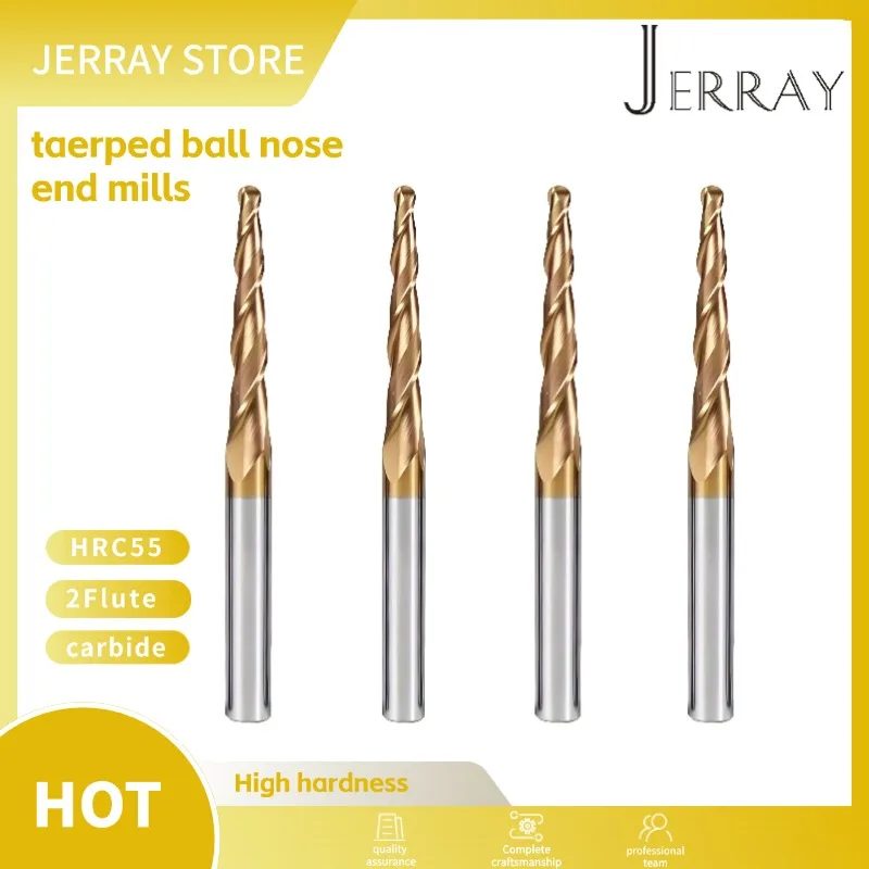 HRC55 2 플루트 텅스텐 솔리드 카바이드 테이퍼 볼 노즈 엔드 밀 D3.175 4 6 8mm CNC 엔드 밀 2D 3D 조각 비트 밀링 커터