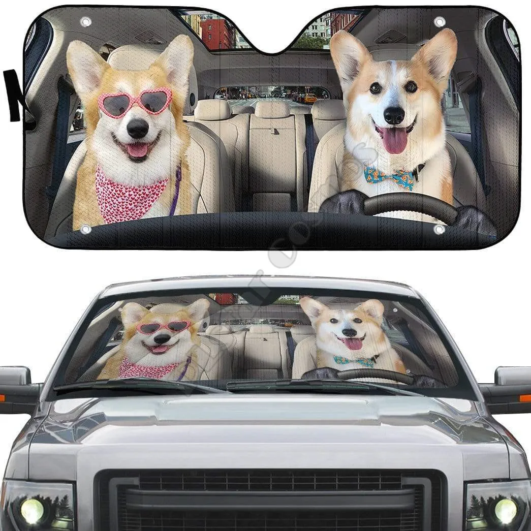 

Love Corgi Dogs/Bulldog 3D Printed Car sunshade Auto Sun Shade for Car Truck Decor Windshield Sunshade,Blocks UV Rays Sun