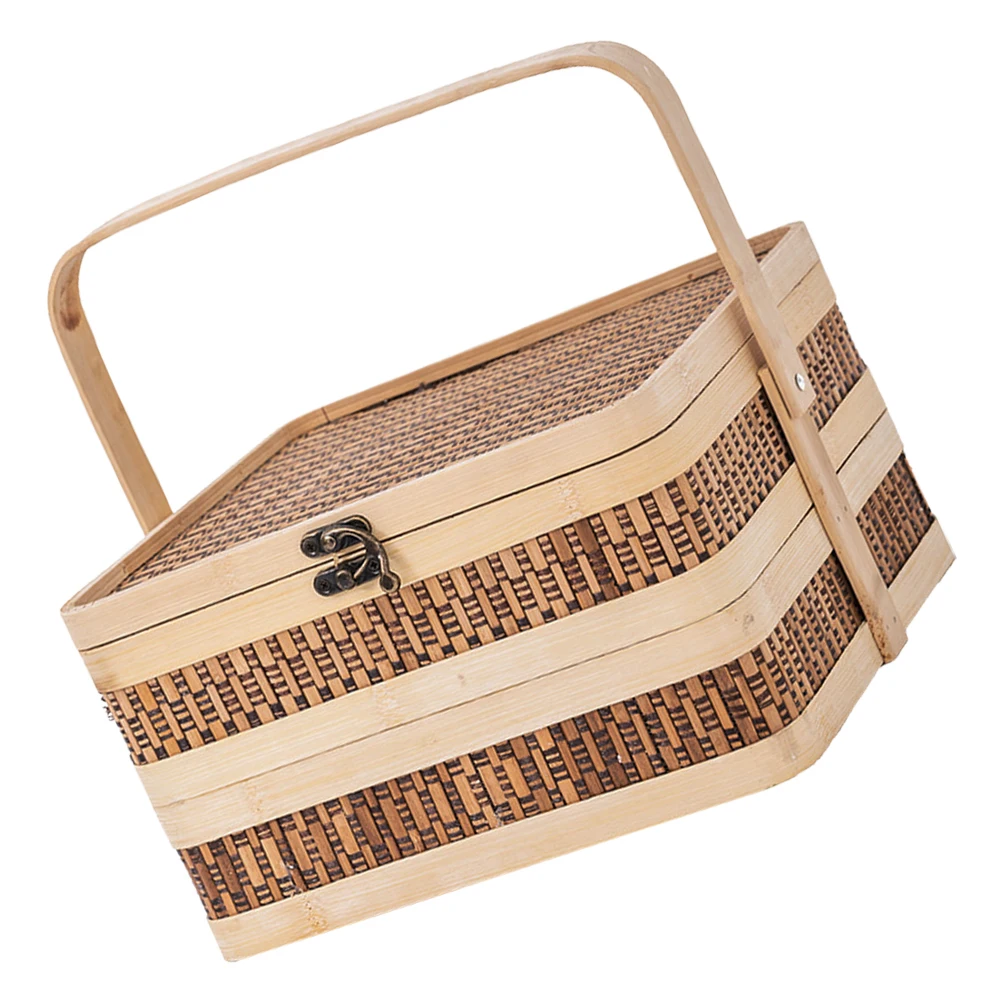 

White Wicker Basket Hand Woven Picnic Baskets Snacks Storage Bamboo Weaving Bride Vegetable Fruit Bread Holder