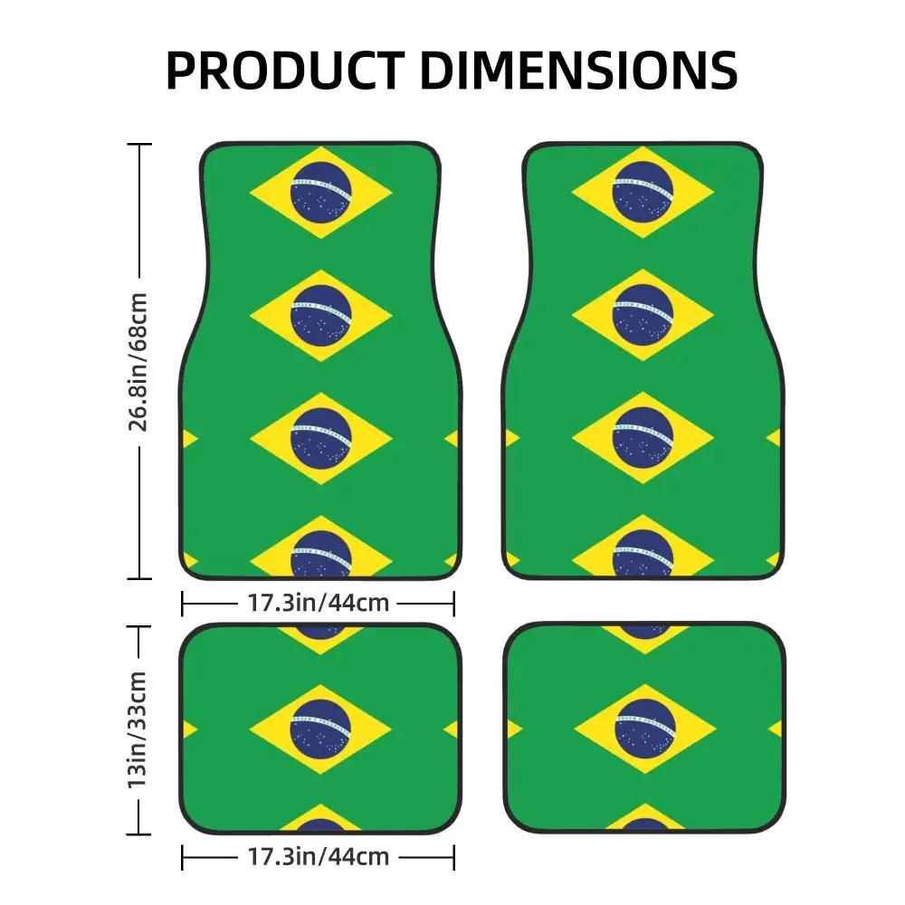 Brazil Flag Car Waterproof Rubber Car Mats 4PCS Car Floor Carpets Rugs Non-Slip Auto Foot Mats Universal Type