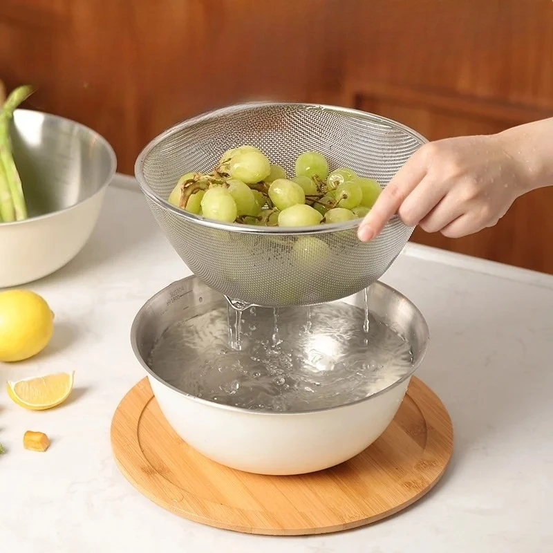

304 Stainless Steel Japanese Multipurpose Mixing Bowl Dustproof Lid & Drain Colander - Ideal for Baking, Washing, Fruit & Eggs
