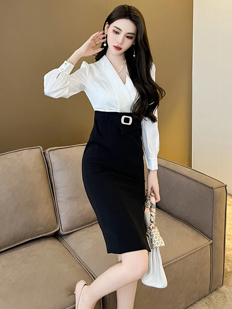 Nuovo raso di alta qualità primavera autunno donna abito da sera temperamento chic formale scollo a V abiti longuette sottili prom Mujer abiti