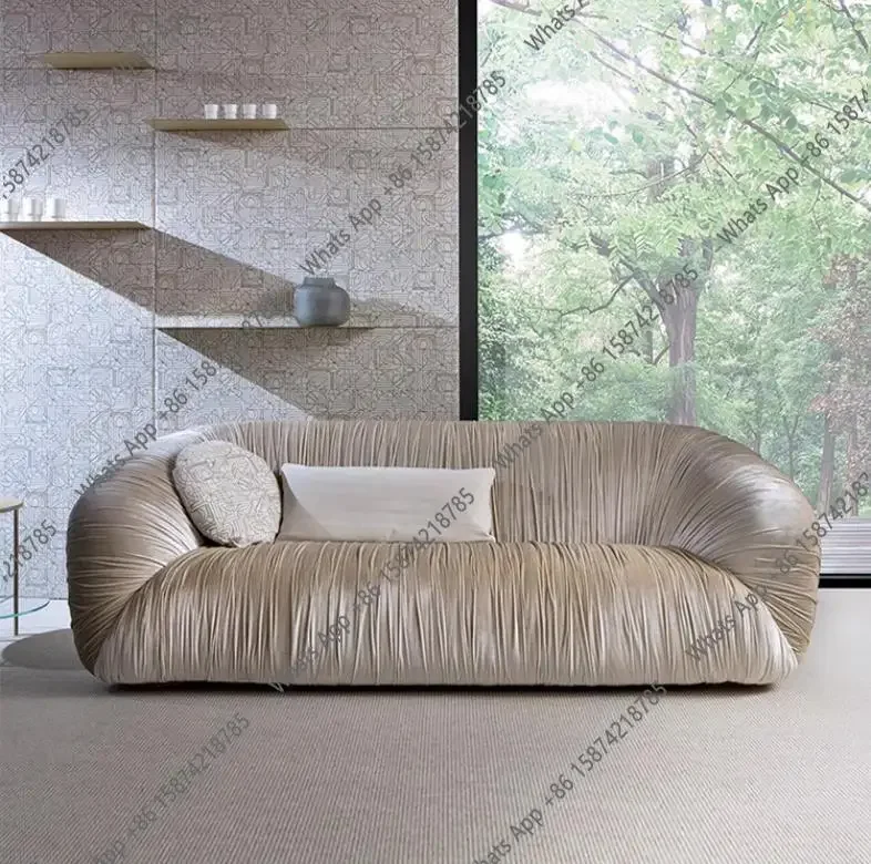 

J Nordic Light Luxury Designer Living Room Leather Sofa Simple Modern Creative Small Apartment Special-shaped Pleated Three-pers