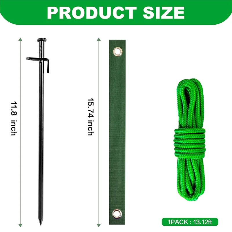 AT21-Heavy Duty Tree Stake Kit- Garden Tree Support System 3Pcs Metal Stakes& 3Pcs Rope Straps For Anchoring
