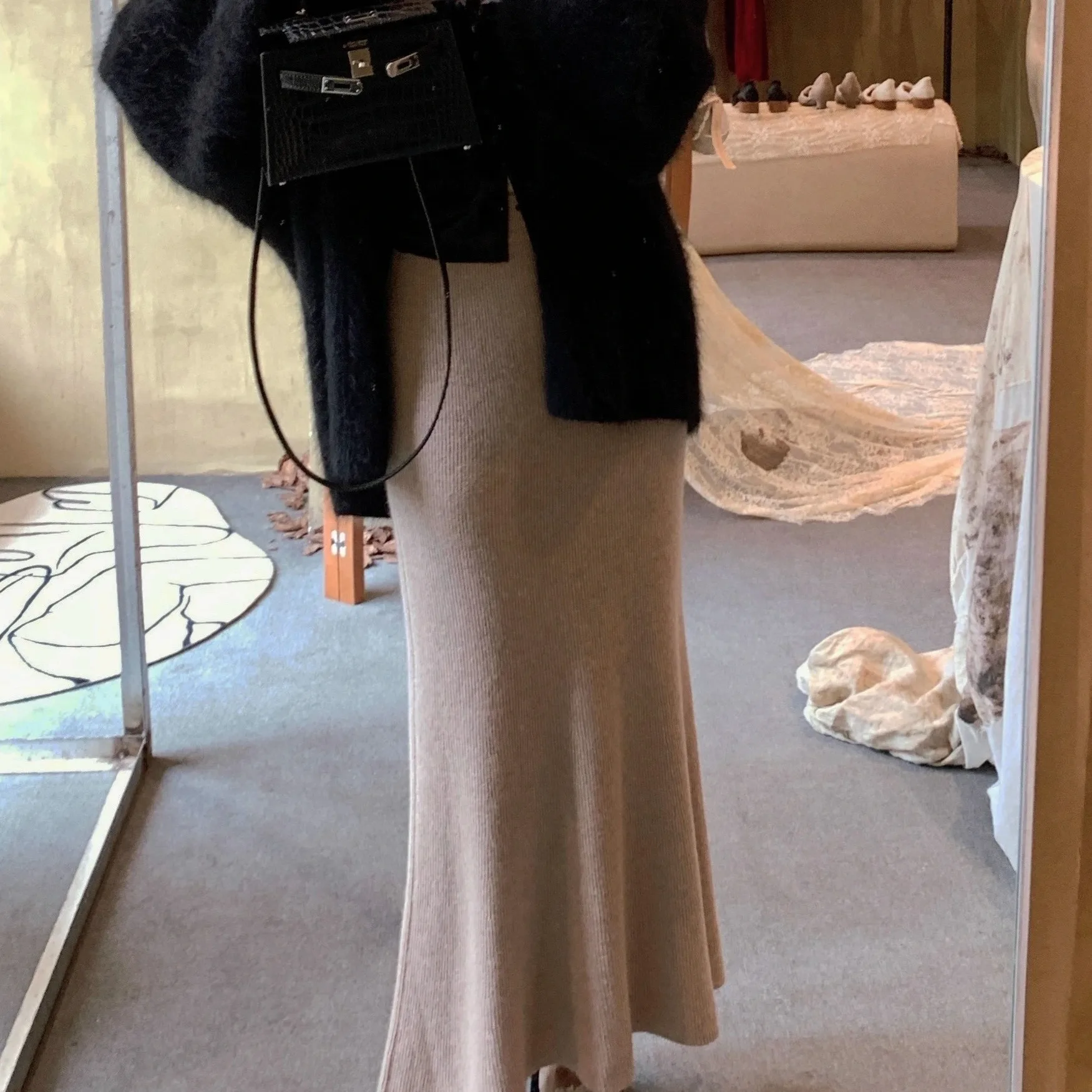 Knitted Fishtail Sheath Half-Length Skirts Autumn and Winter High Waist A Word Long dress 2024 New Women Fashion Thickened Sp...