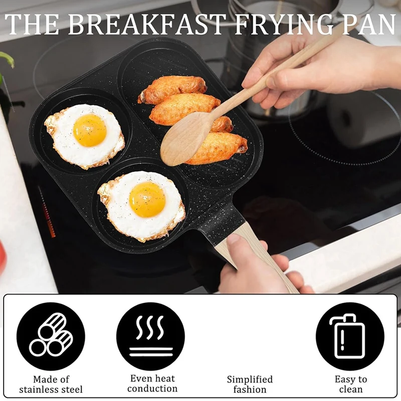 Egg Frying Pan 3 In 1 Egg Frying Pan Non-Stick Omelette Pan With Wooden Handle Kitchen Breakfast Egg Cooking Pan