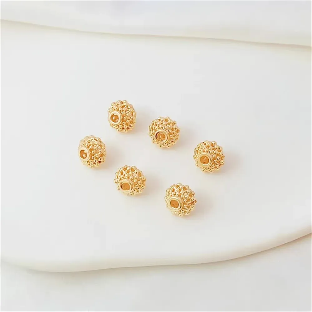 14K Gold-plated Hollowed-out Lantern Beads Bucket Beads Copper-plated Thick Gold 9mm Diy Jewelry with Beads Hanging Beads
