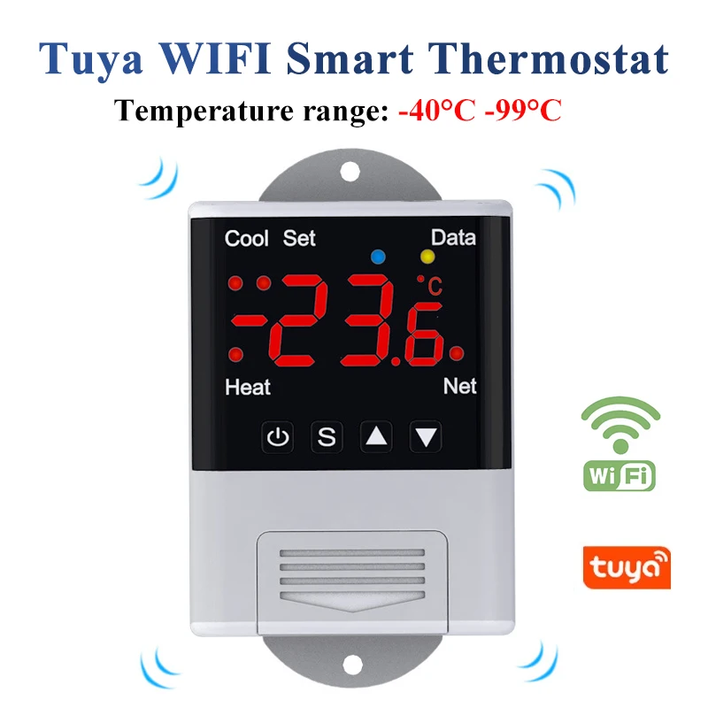 

Умный термостат Tuya WiFi с цифровым контроллером температуры AC110~230V -40°C ℃ -99 ℃ Термостат для обогрева и охлаждения с датчиком