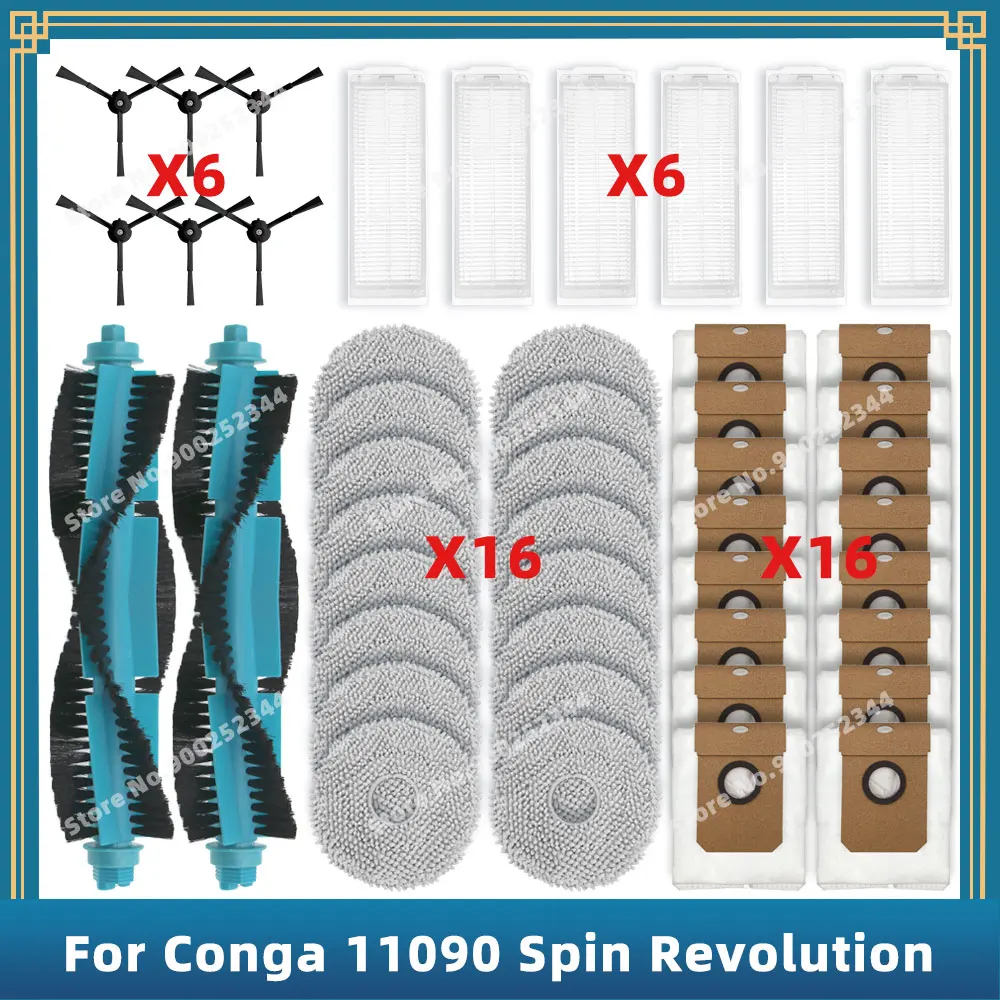 Pièces de Rechange Compatibles avec Cecotseats Conga 11090 Spin Revolution, Accessoires, Brosse Latérale Principale, Filtre Hepa, Vadrouille, Sac à Poussière