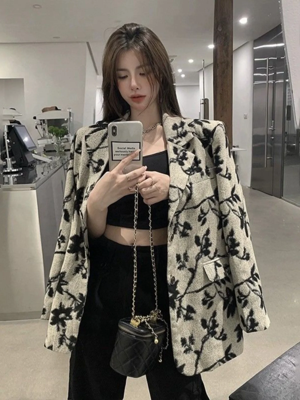 

Женский пиджак больших размеров с цветочным принтом, свободный крой, новый китайский стиль, до 300 фунтов, осенний, высококачественный, универсальный, в западном стиле