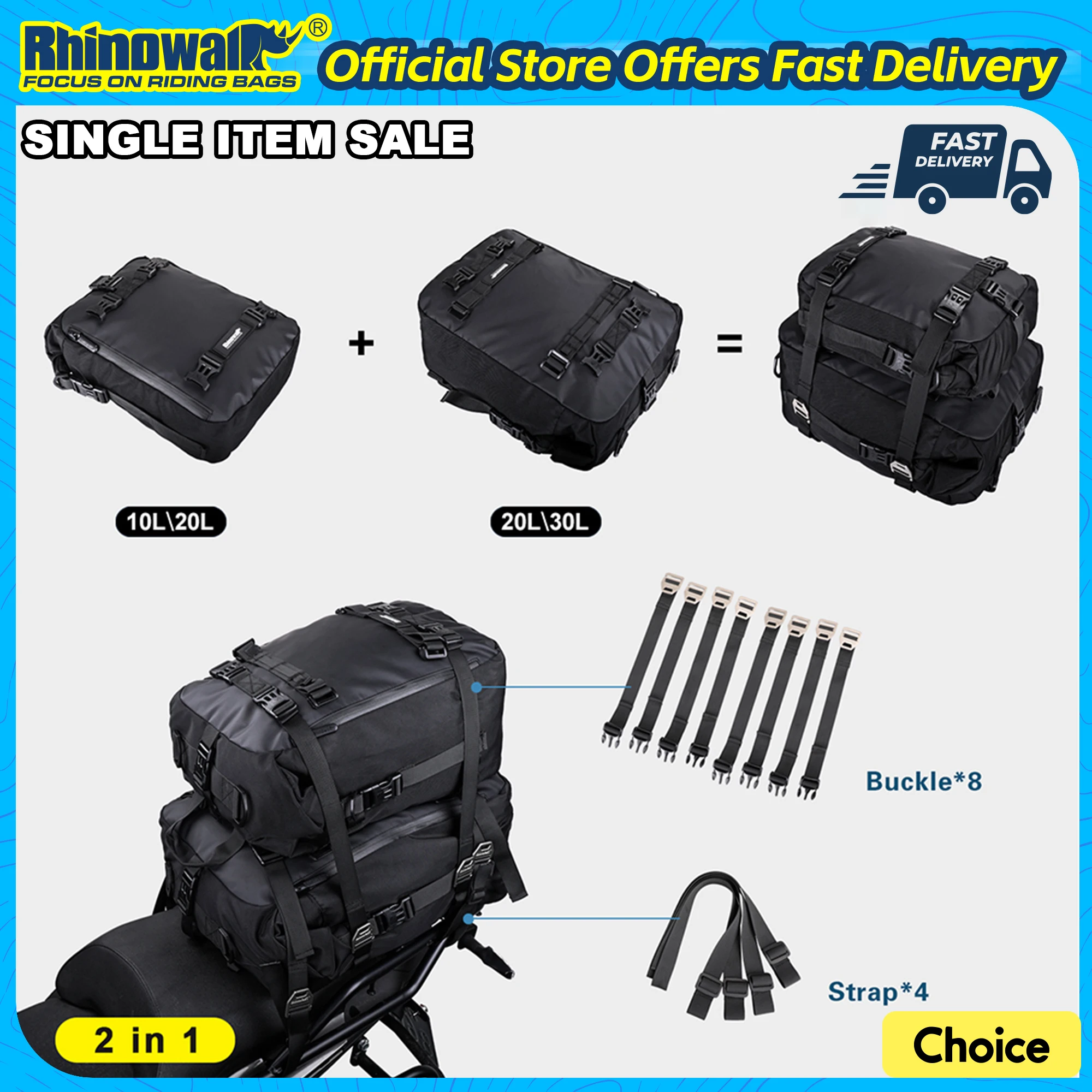 Rhinowalk Motorcycle Saddle Bag Internal Waterproof 10L-20L-30L  Rear Seat Bag Modularity Luggage Shoulder Bag Single Item Sale