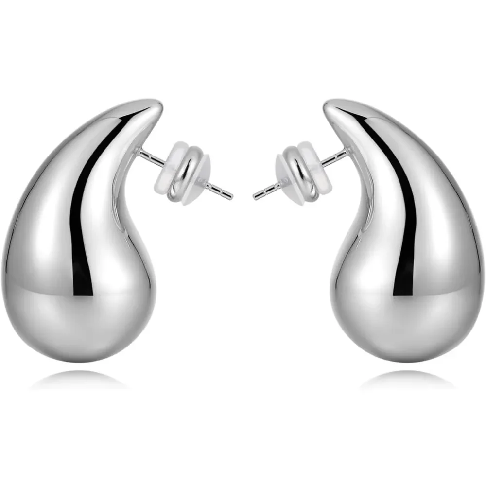 Pendientes de aro gruesos de oro para mujer, pendientes ligeros en forma de lágrima, pendientes grandes de plata de ley 925 chapados en oro