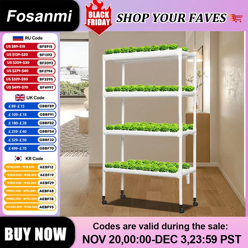 

Hydroponics Growing System Kit 108-Sites 4 layers 12PVC-Pipes Hydroponic Equipment Planting Rack Hydroponic Vegetables and Herbs