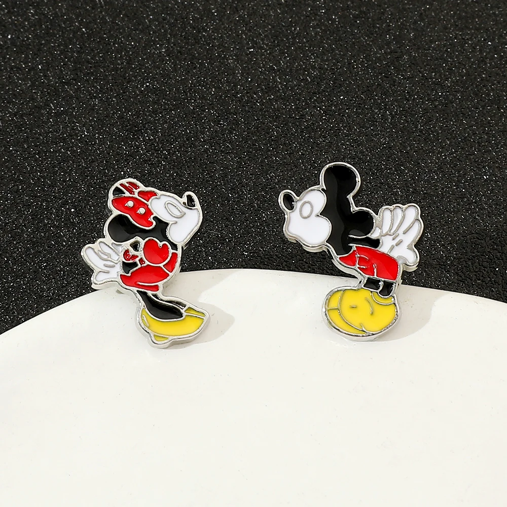 Disney Mickey Mouse Stud Earrings for Women Girls Anime Jewelry Accessories Minnie Asymmetrical Earring Kids Birthday Xmas Gifts