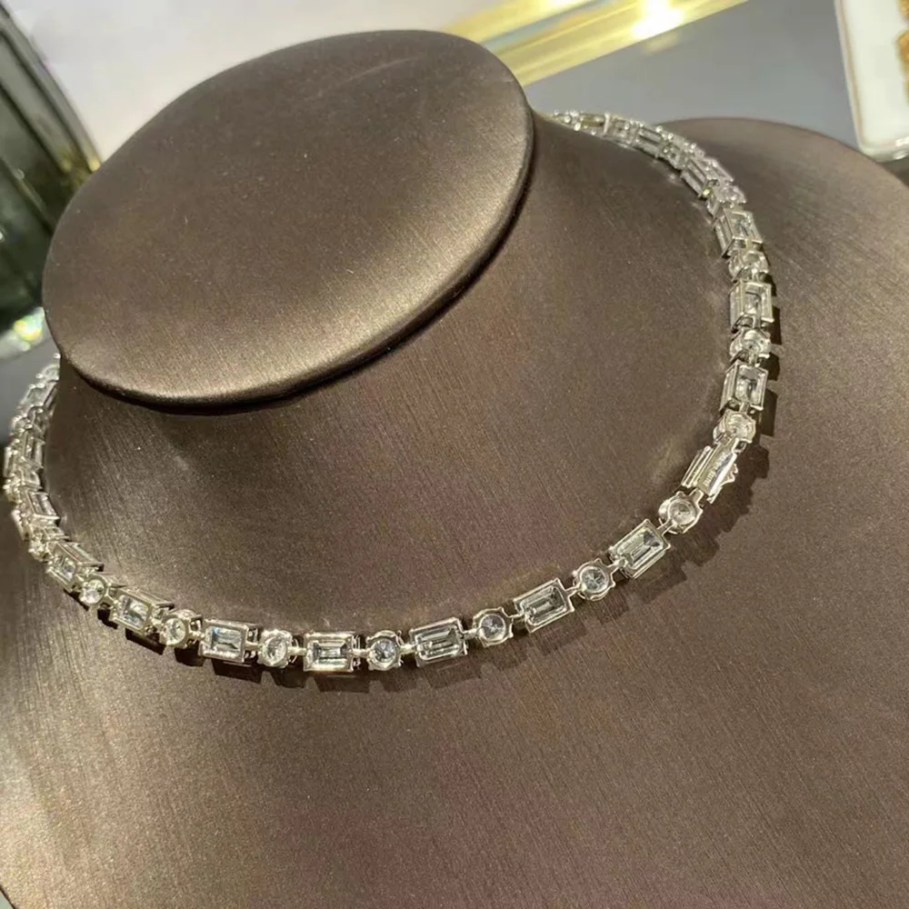 Collar de plata de ley 100% 925 para mujer, cadena con corte de Esmeralda, piedra preciosa de moissanita creada, joyería fina para fiesta de boda