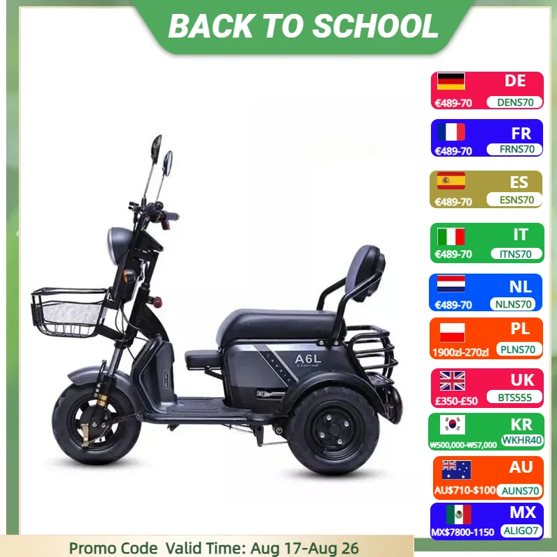 Familien-3-Rad-Elektro-Dreirad, 3-Sitzer, 48 V, 600 W, 3-Rad-Elektrofahrrad, Dreirad für Eltern und Kinder, Erwachsene, Elektro-Motorrad