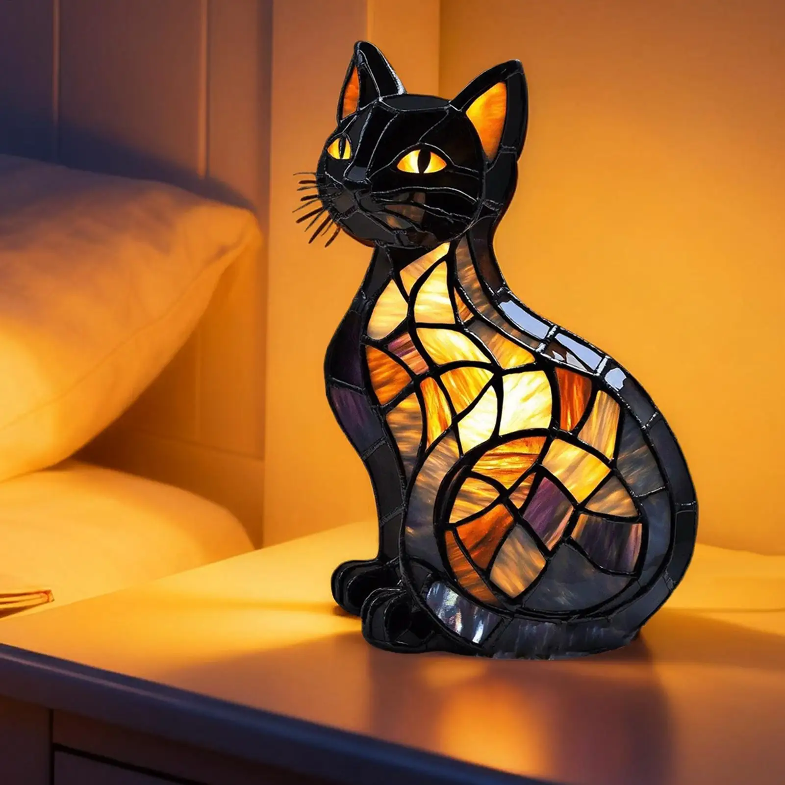 

Cat Table Lamp - Resin Animal Night Light for Kids Bedside Lamp Home Decor for Living Room, Office, Nursery, Nightstand, Dorm