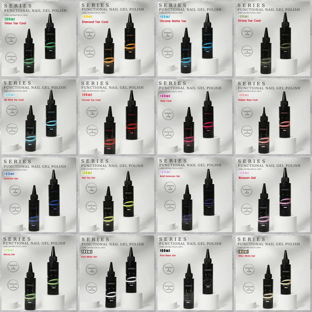 

Vendeeni 100 мл Верхнее базовое покрытие Гель-хромированный гель для наращивания Функциональный гель-лак для ногтей Черно-белый лак для ногтей TPO/HEMA FREE