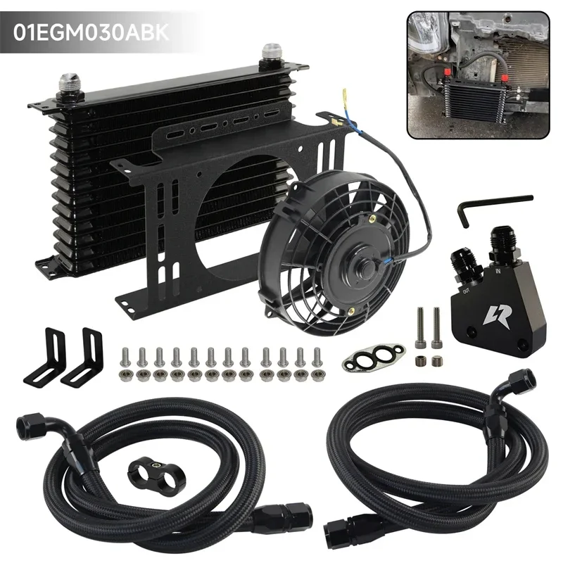 Universal  AN1013 Row Oil Cooler TRUST Style  w/7'' Electric Fan +Oil lines Bracket Kit For GM Chevy V8 Engine LS1 LS2 LS3