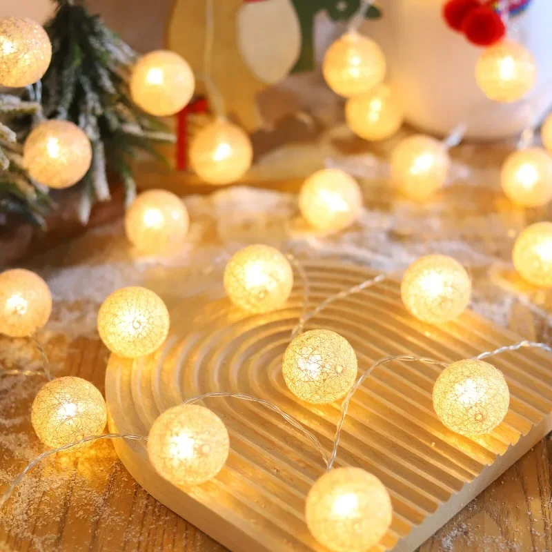 LED Cotton Ball Fairy String Lights Outdoor Garden Xmas Party Rattan Balls Lighting Strings Christmas Holiday Decor Garland Lamp