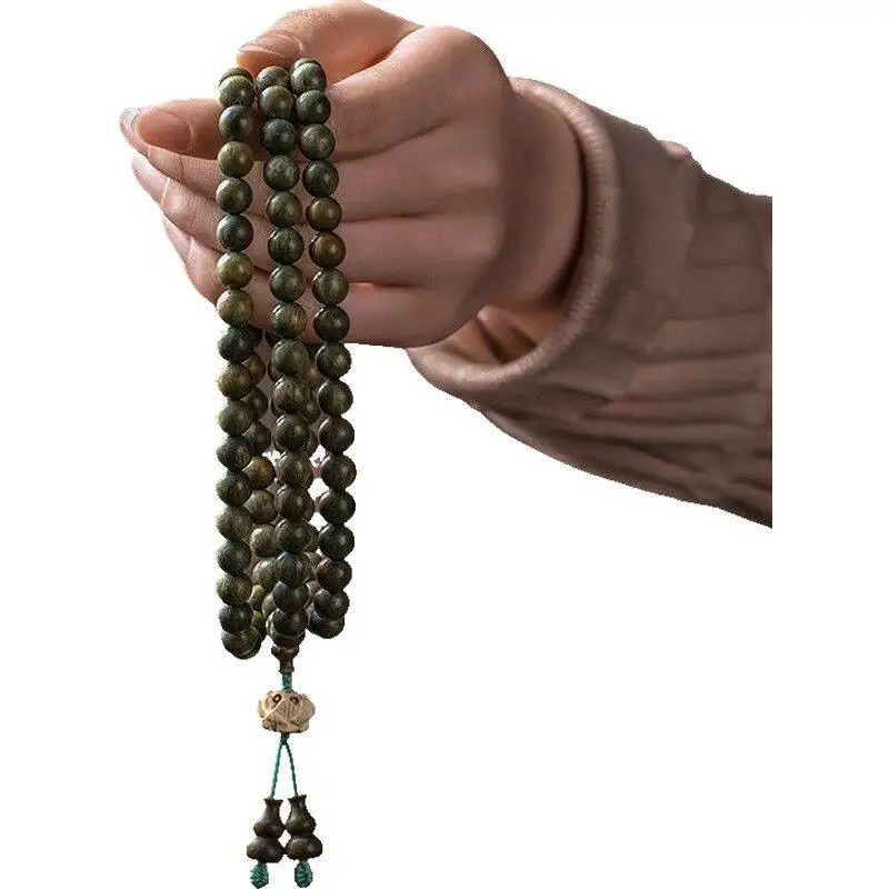

108 Beads Green Sandalwood Bracelet Buddhist Prayer Beads Sweater Chain Unisex Couple Rosary Bracelet Gifts