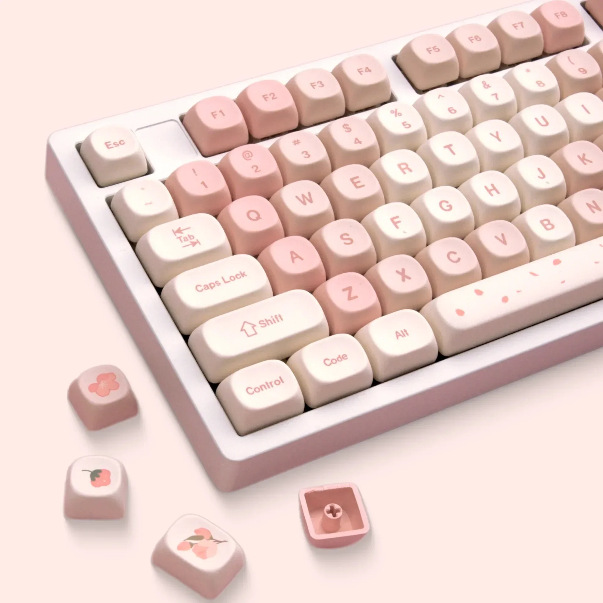 

Cherry blossom powder theme small full set of keycaps PTB five-sided hot sublimation XDA height 142 keys cute style girl