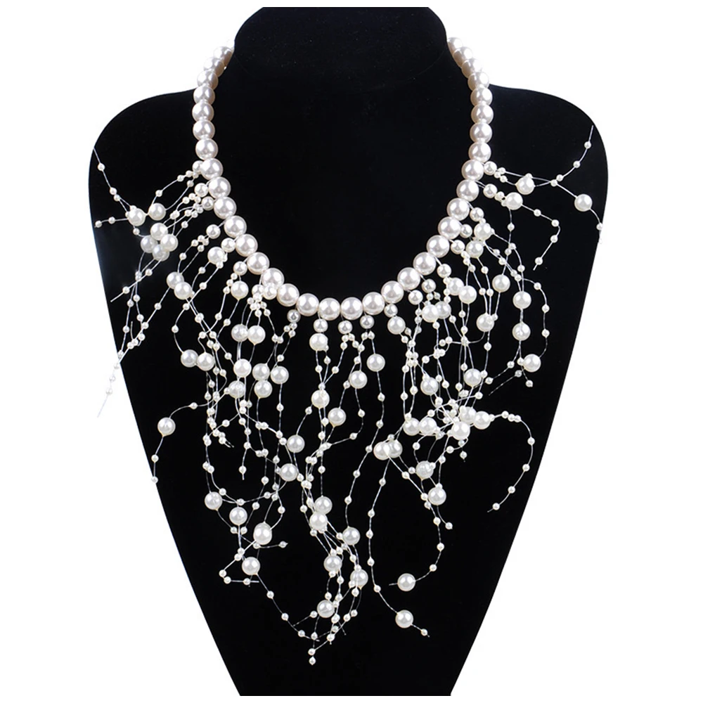 GGQINISI Imitation Pearls Chokers Necklace Pearl Earring Jewelry Sets for Women Engagement Party Statement Beaded Necklaces