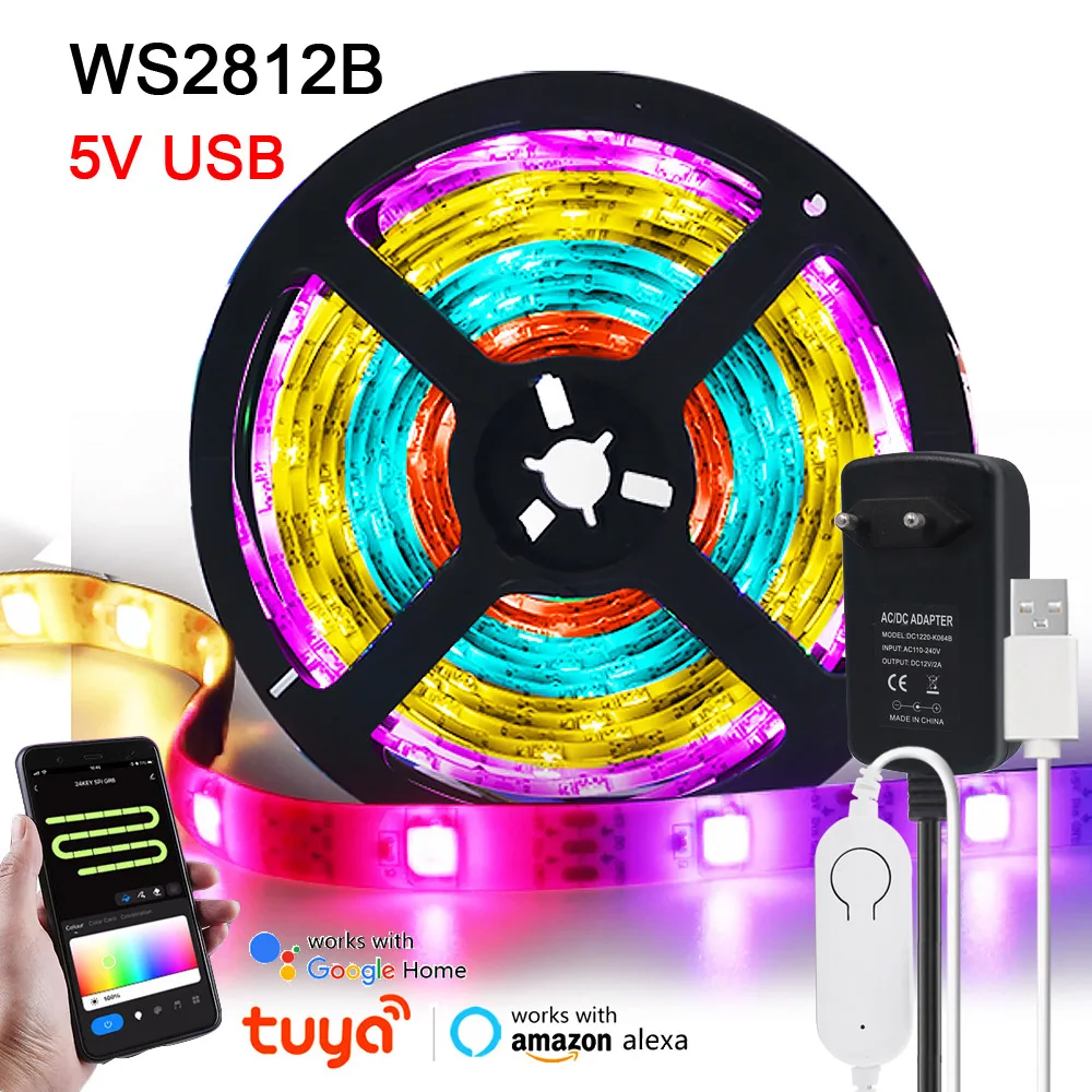 

WS2812B 5050 RGB Smart LED Strip Light WIFI APP Remote USB US EU UK AU Power Kit Addressable 30 Pixels Leds Flex Tape IP30 IP65