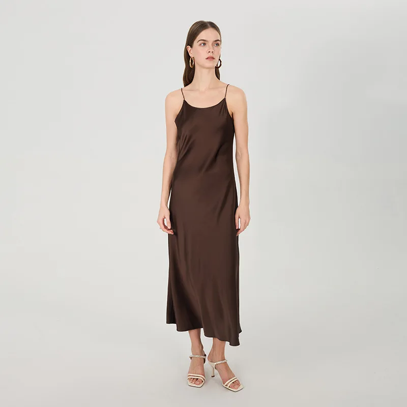 Luxury Glossy Mulberry Silk Slip Nightdress Pajama Women Spaghetti Strap Ivory Flowy Long Dress Elegant Formal Evening Silk Gown