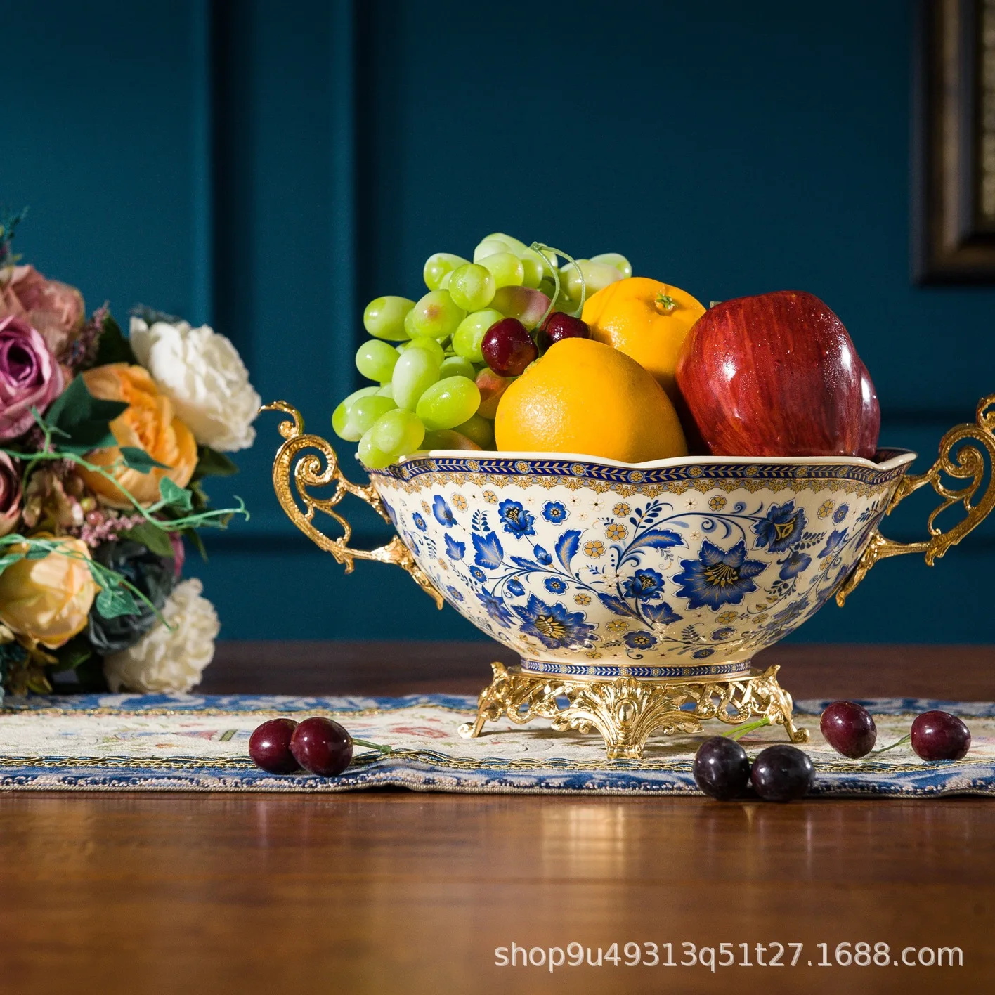 American style living room fruit tray European style creative enamel color gilded ceramic fruit basin retro candy bowl dry tray