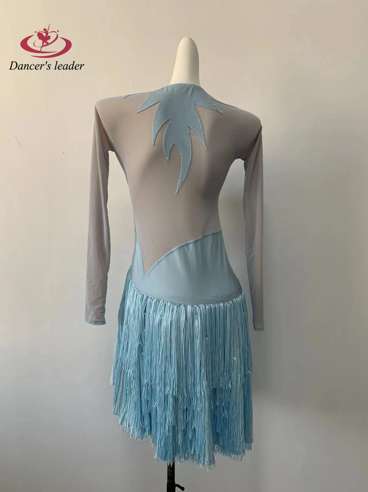 Latin Dance Professional Dress High-end Custom Sky Blue Stitching Tassel Tango Women Adult Standard Stage Professional Clothing