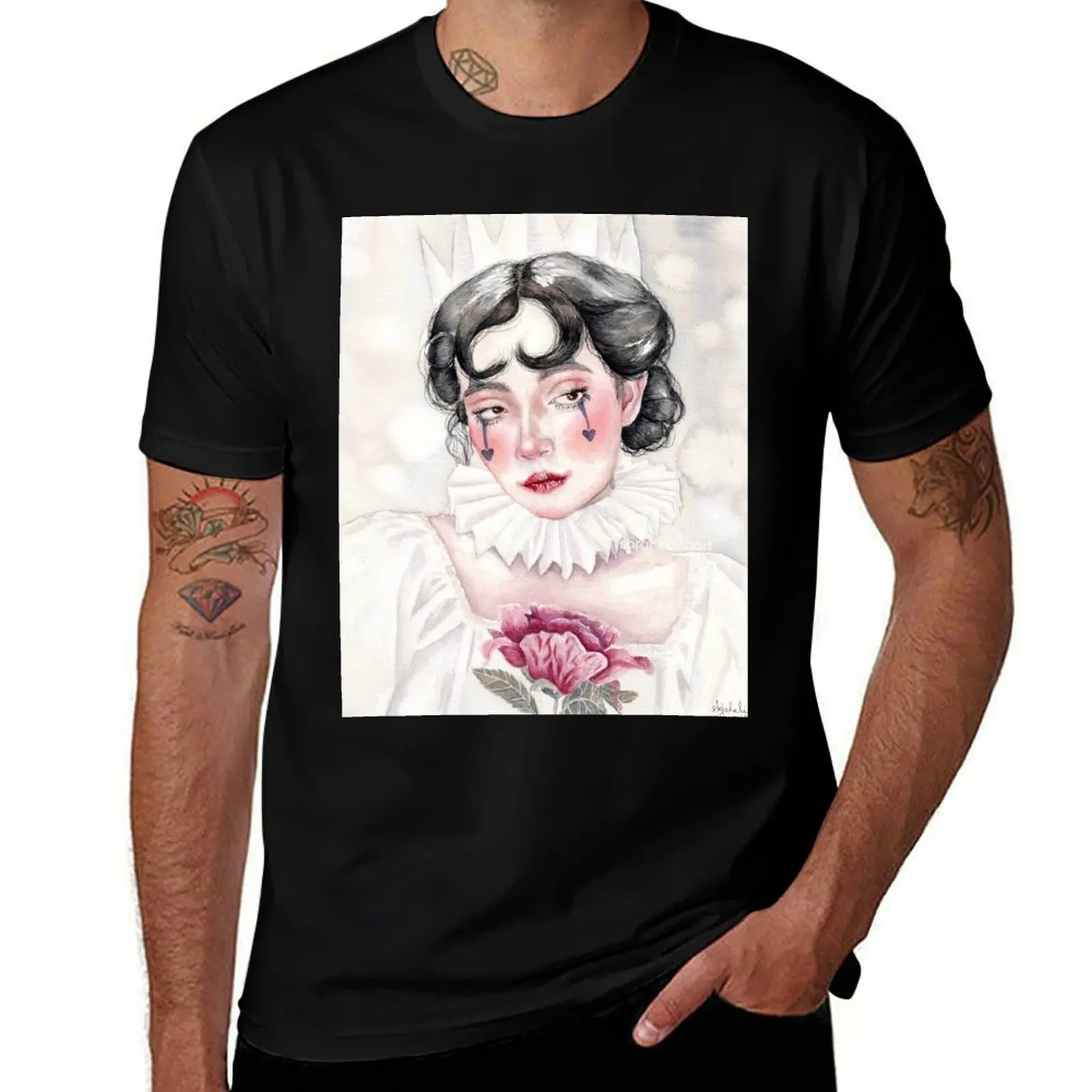 

same face different day' - watercolour painting, clown art T-Shirt Simple Casual Short Sleeve Tee
