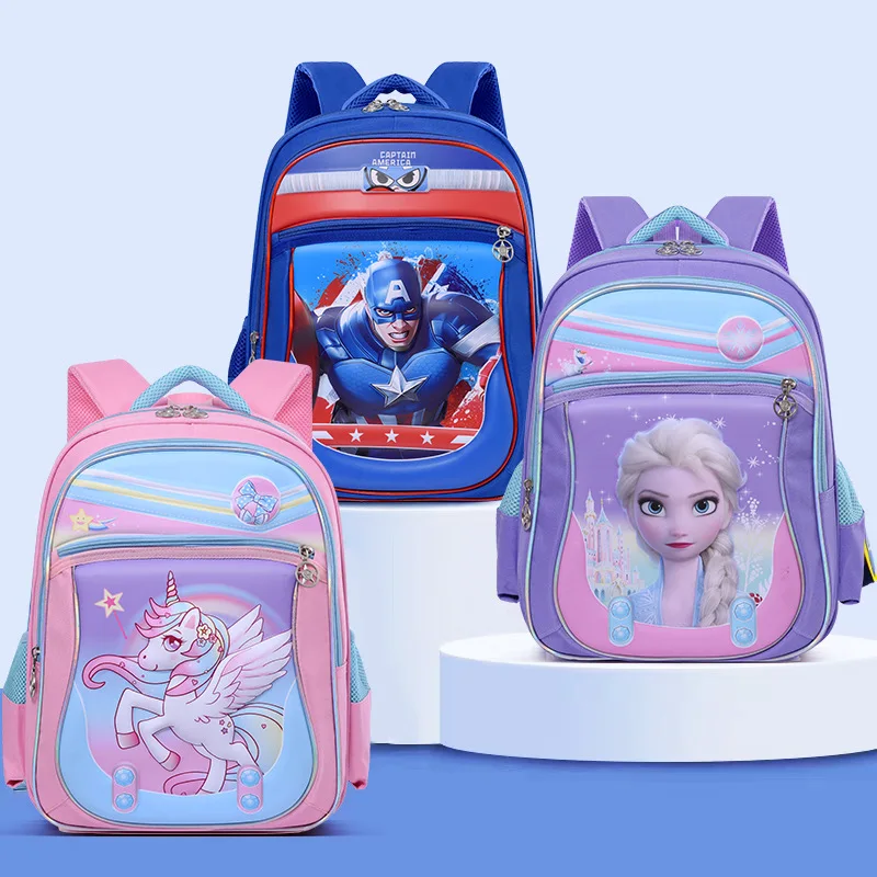 Disney mochilas escolares para meninos e meninas, Frozen, Elsa, Anna, Spider Man, mochila ortopédica no ombro, presentes para estudante primário, novos