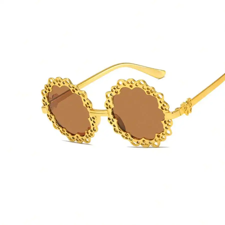 

Vintage Hollow Lace Metal Round Sunglasses With Carved Design For Parties Weddings And Vacations