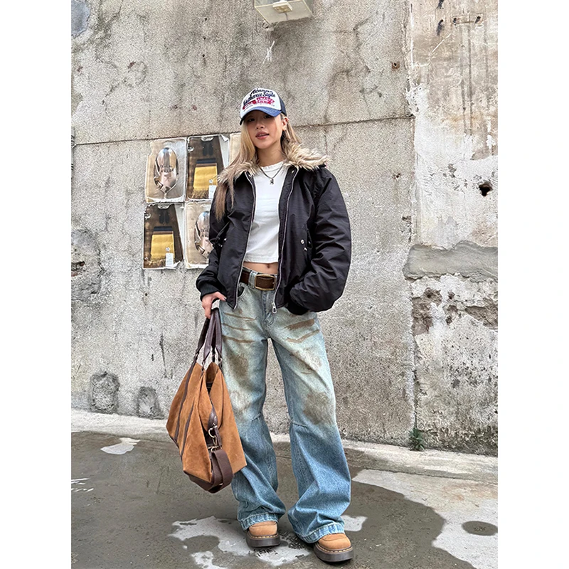 Women American Vintage Y2k Japanese Harajuku Streetwear Baggy High Rise Denim Pants Long Trousers 2000s 2024 Autumn Blue Jean