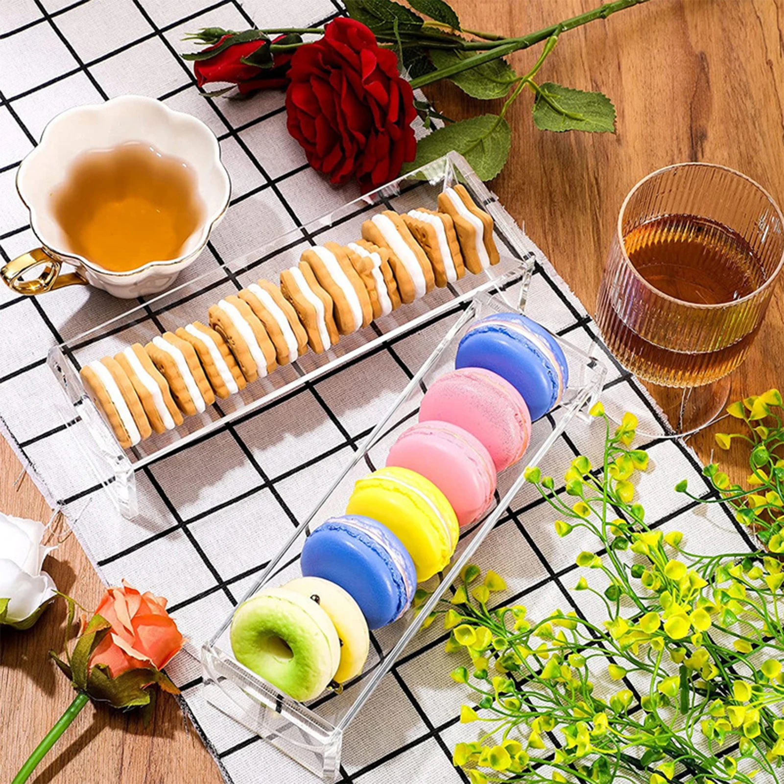 22x7x5cm Acrylic Serving Tray for Crackers&Appetizers Rectangular Party Snack Holder Non-Slip Food Display Stand Party Supplies