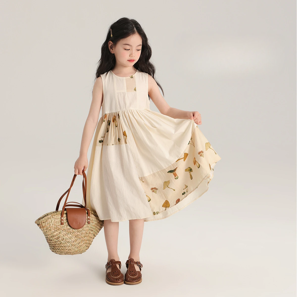 Girl Dress 2024 Summer Korean Style New Girl Dress Korean Patchwork Design Children Sleeveless Dress Skin Friendly Long Skirt