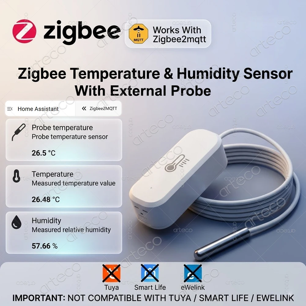 Zigbee Temperature Humidity Sensor With NTC External Probe Remote Monitor Aquarium Pool Fridge Wine Cellar Therometer,For Z2MQTT