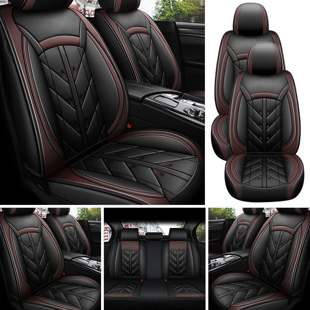 5-Seater Car Seat Cover Full Set Universal Deluxe Front Rear Cushion, PU Leather Cushion Protectors Waterproof Car Seat Cover