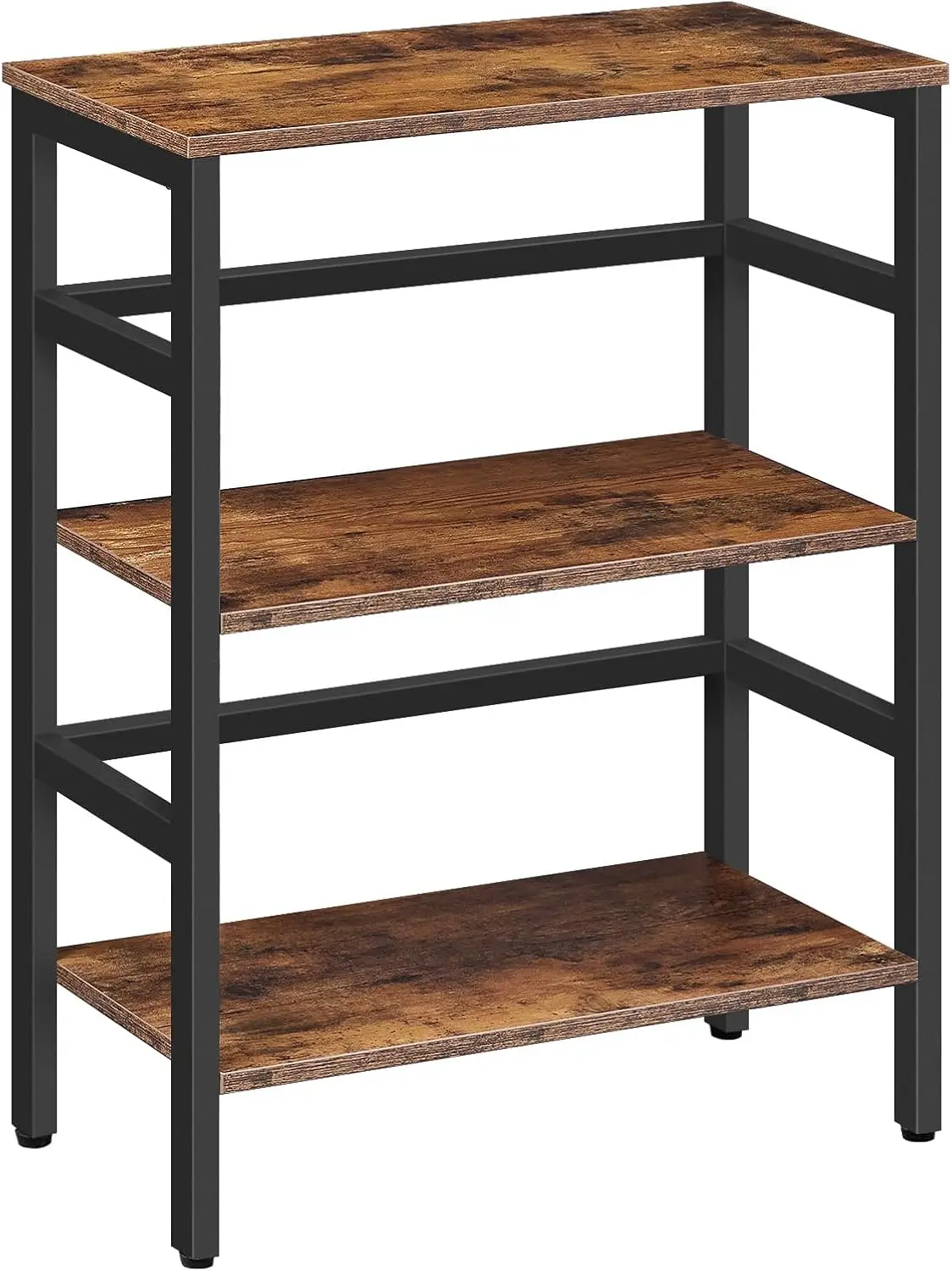 

3-Tier Industrial Bookcase, Rustic Brown Storage Shelf with Metal Frame for Living Room, Bedroom - Space-Saving Design